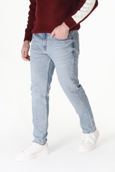 Slim Straight Fit Trousers Jeans Light Blue