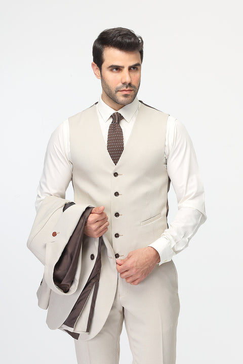 Slim Fit Suit Beige