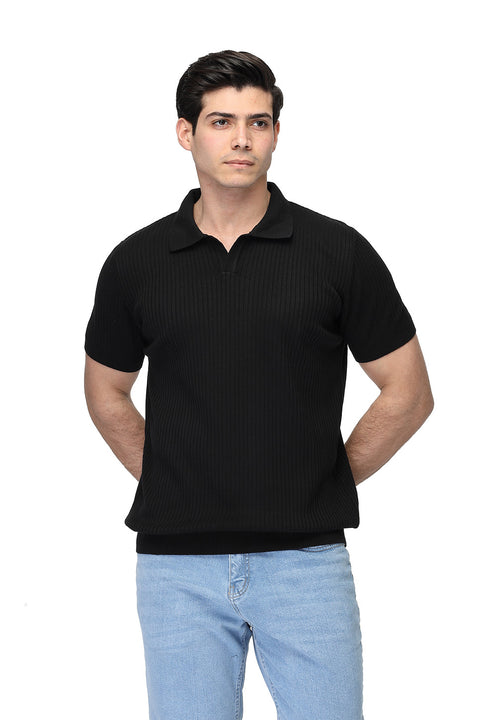 Polo Shirt Regular Fit Knitted Black