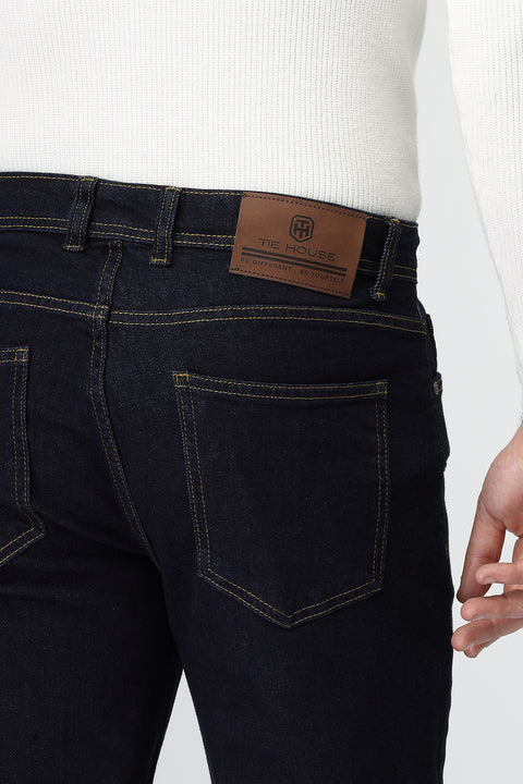 Slim Straight Fit Trousers Jeans Dark Blue