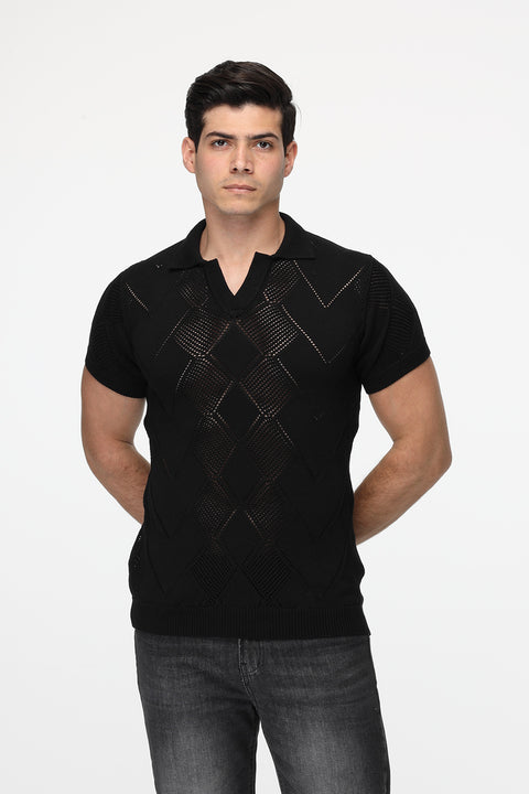 Polo Shirt Regular Fit Knitted Black