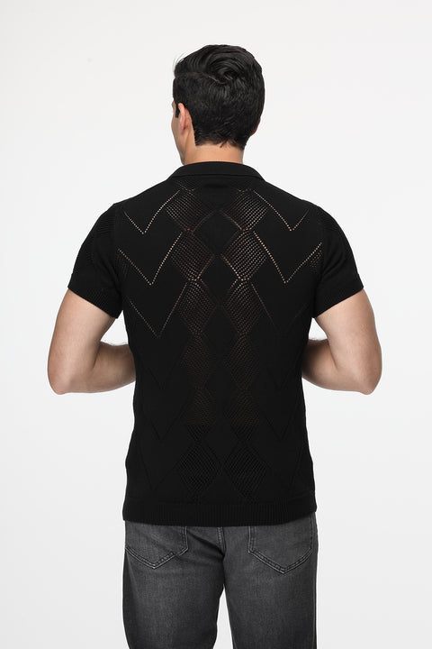 Polo Shirt Regular Fit Knitted Black