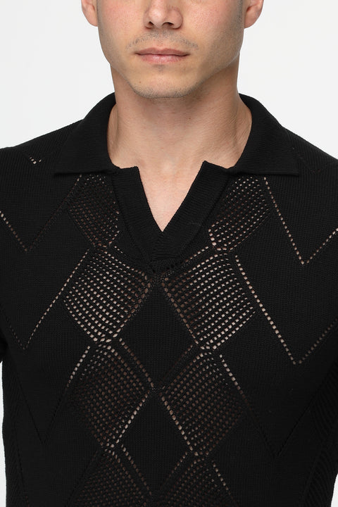 Polo Shirt Regular Fit Knitted Black