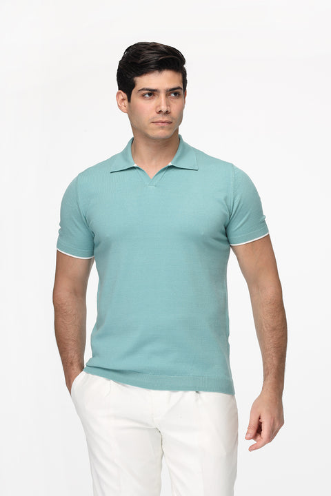 Polo Shirt Regular Fit Knitted Turquoise