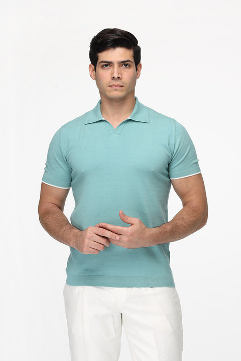 Polo Shirt Regular Fit Knitted Turquoise