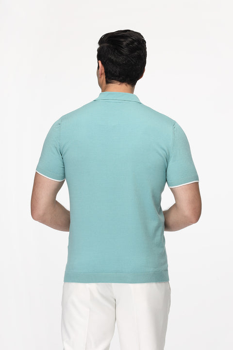 Polo Shirt Regular Fit Knitted Turquoise