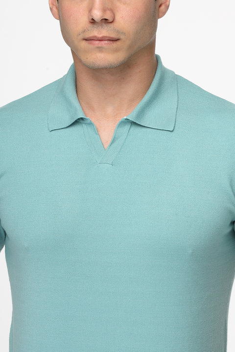 Polo Shirt Regular Fit Knitted Turquoise