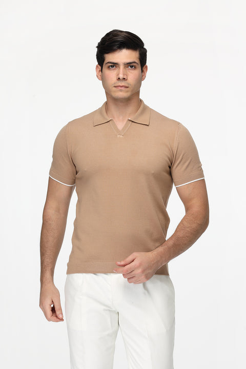 Polo Shirt Regular Fit Knitted Beige