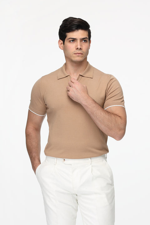 Polo Shirt Regular Fit Knitted Beige