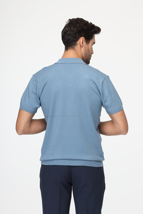 Polo Shirt Regular Fit Knitted Blue