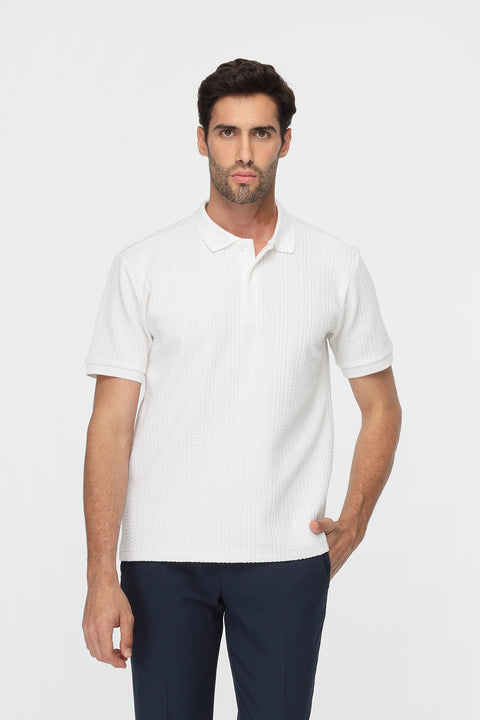 Polo Shirt Regular Fit Knitted Off White