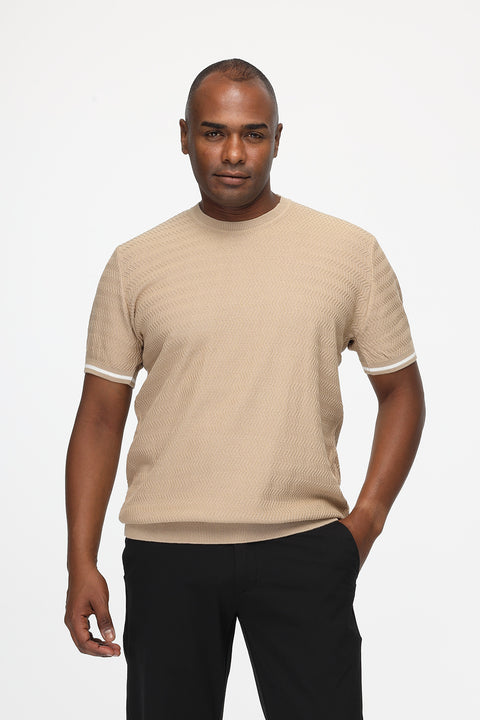 Regular Fit Knitted T-Shirt Beige
