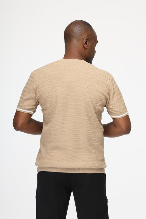 Regular Fit Knitted T-Shirt Beige