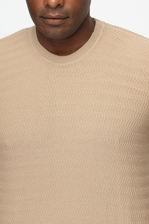Regular Fit Knitted T-Shirt Beige