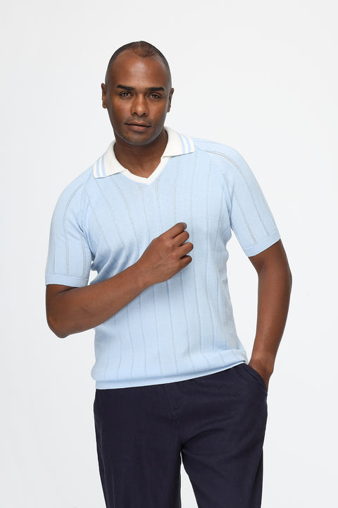 Polo Shirt Regular Fit Knitted Light Blue