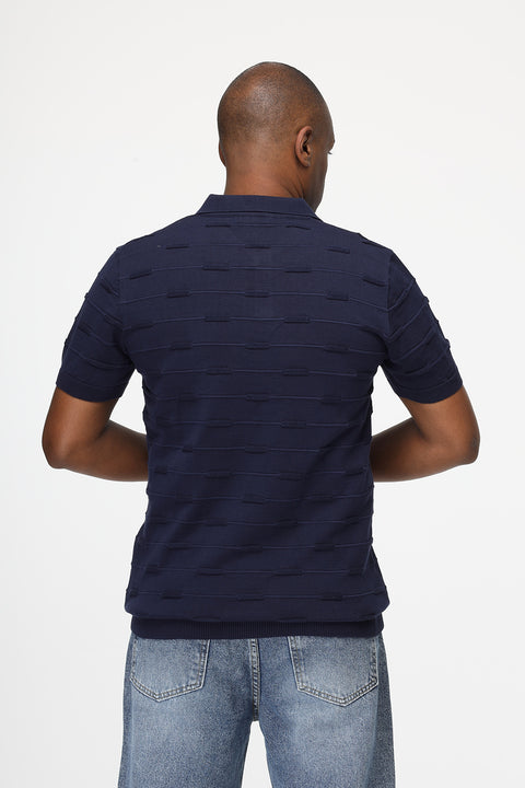 Polo Shirt Regular Fit Knitted Dark Blue