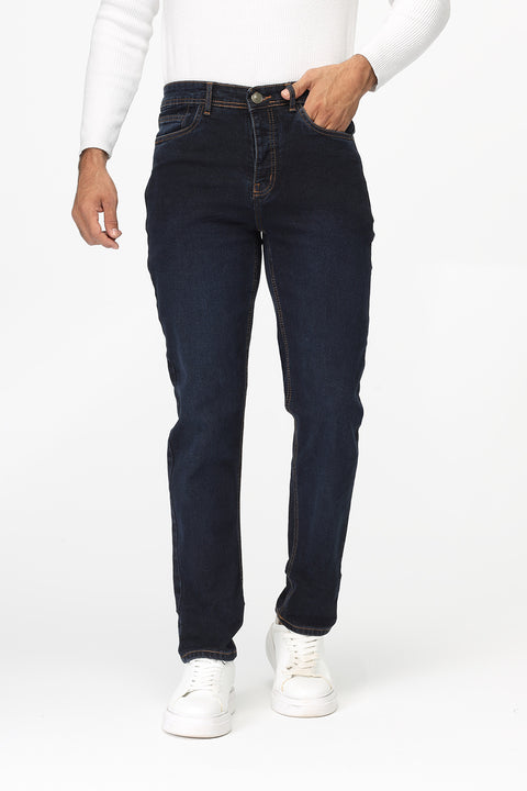 Slim Straight Fit Trousers Jeans Dark Blue