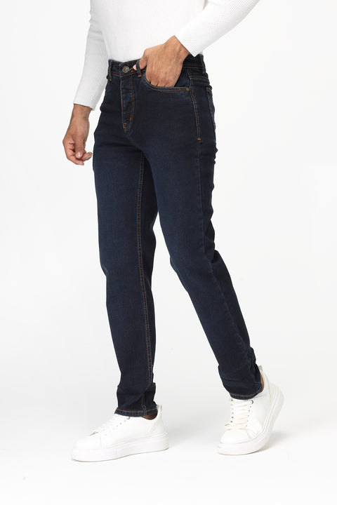 Slim Straight Fit Trousers Jeans Dark Blue