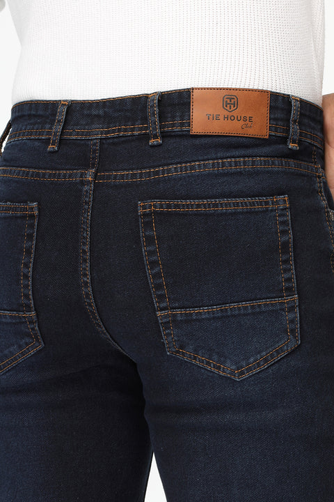 Slim Straight Fit Trousers Jeans Dark Blue