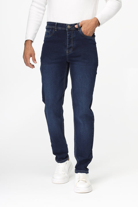 Slim Straight Fit Trousers Jeans Dark Blue