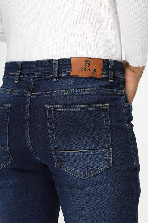 Slim Straight Fit Trousers Jeans Dark Blue