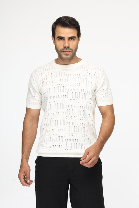 Regular Fit Knitted T-Shirt Off White
