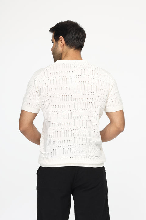 Regular Fit Knitted T-Shirt Off White