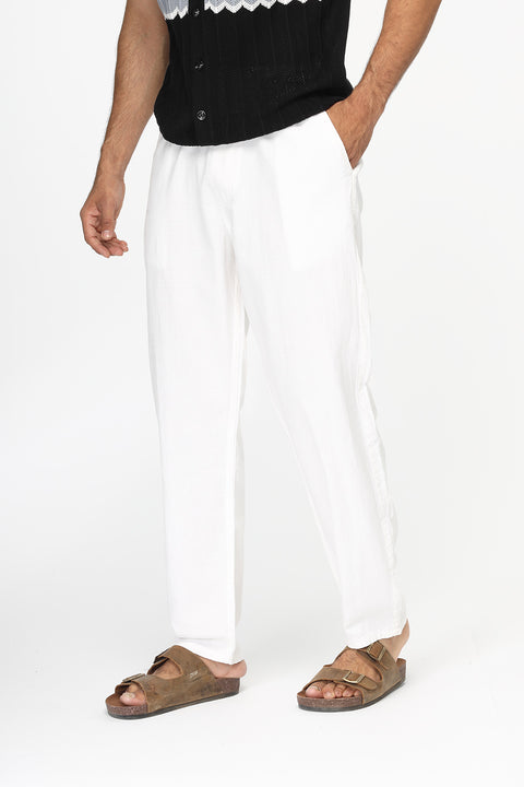 Regular Fit Cotton Linen Trousers Off White