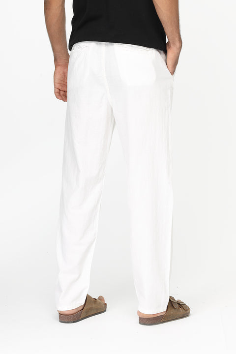 Regular Fit Cotton Linen Trousers Off White