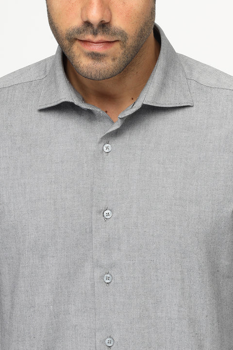 قميص بقصة عادية رمادي أوكسفورد 100% قطن
