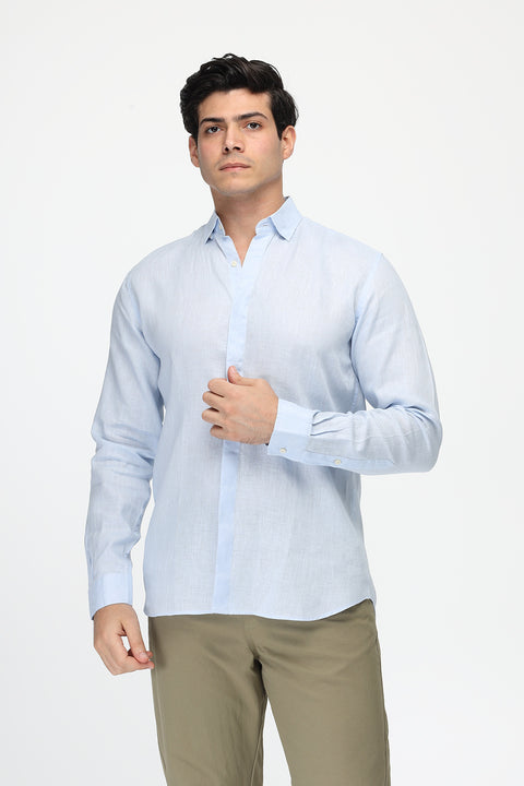 Regular Fit Linen Shirt Light Blue