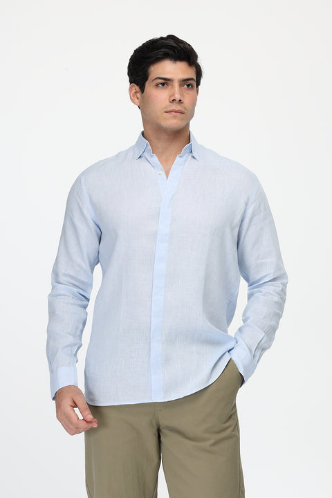 Regular Fit Linen Shirt Light Blue