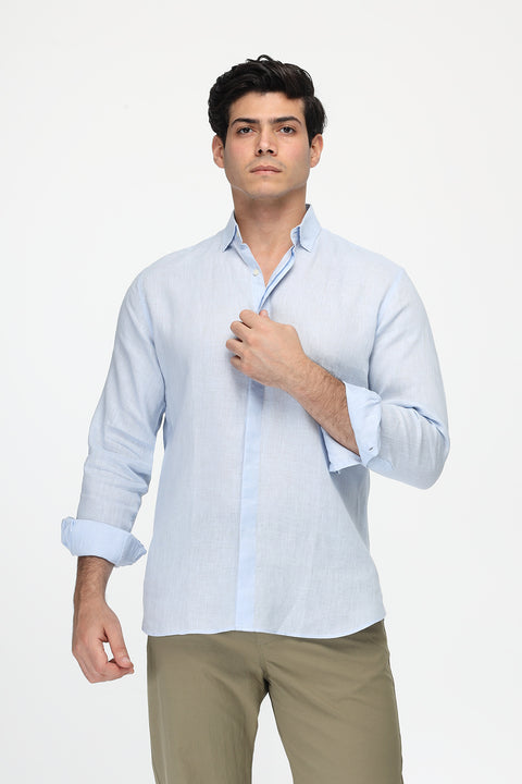 Regular Fit Linen Shirt Light Blue