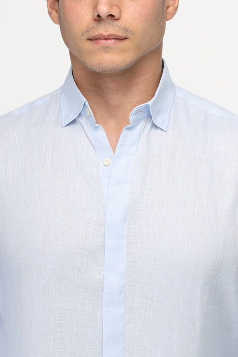 Regular Fit Linen Shirt Light Blue