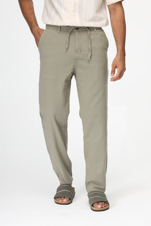 Regular Fit Cotton Linen Trousers Green