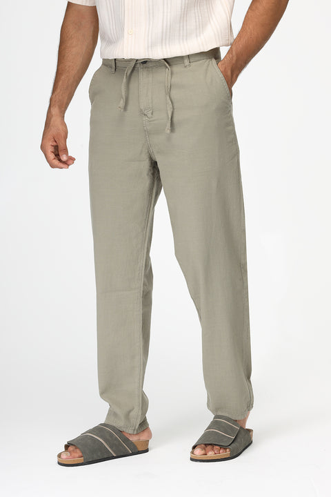Regular Fit Cotton Linen Trousers Green
