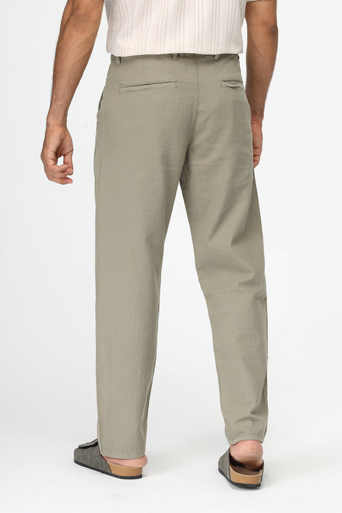 Regular Fit Cotton Linen Trousers Green