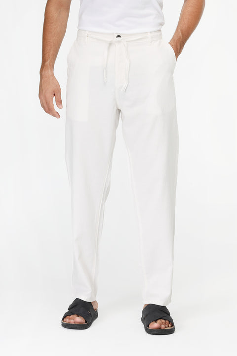 Regular Fit Cotton Linen Trousers Off White