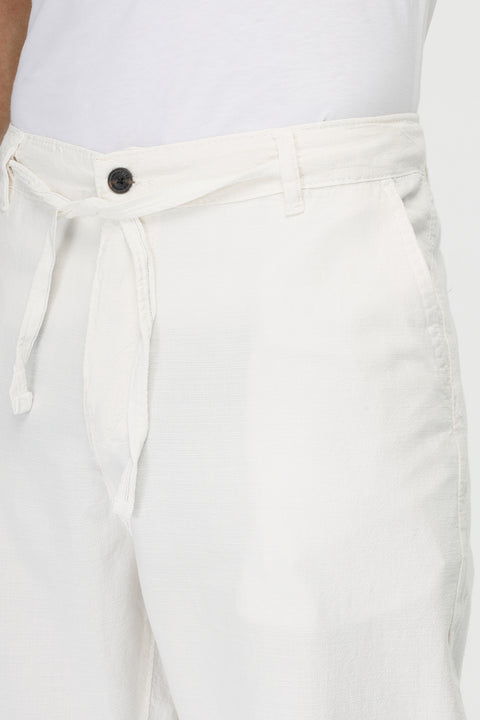 Regular Fit Cotton Linen Trousers Off White