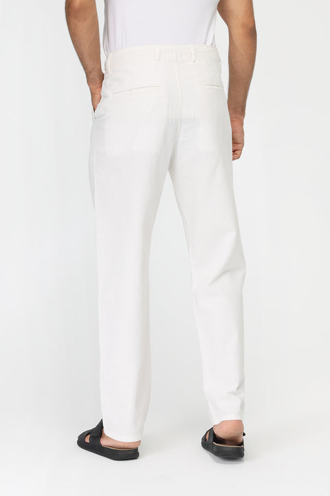 Regular Fit Cotton Linen Trousers Off White
