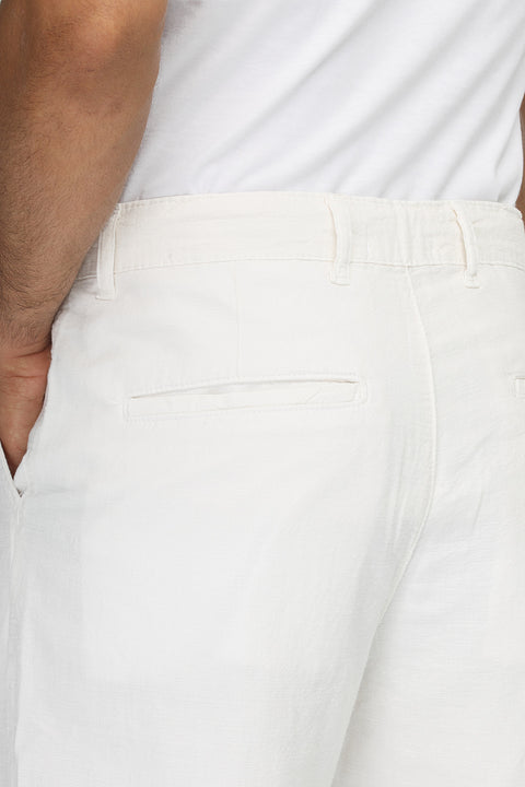 Regular Fit Cotton Linen Trousers Off White