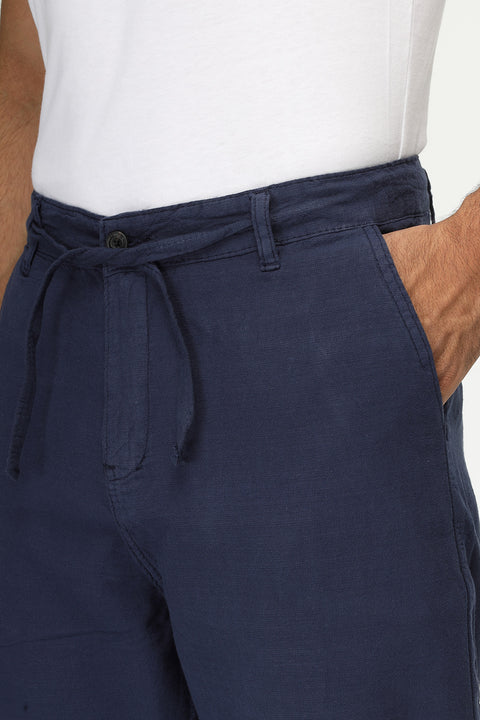 Regular Fit Cotton Linen Trousers Dark Blue