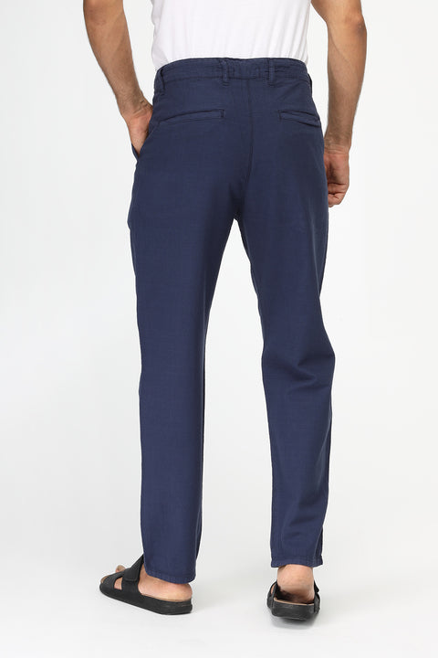 Regular Fit Cotton Linen Trousers Dark Blue
