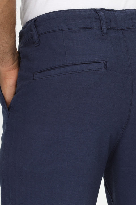 Regular Fit Cotton Linen Trousers Dark Blue