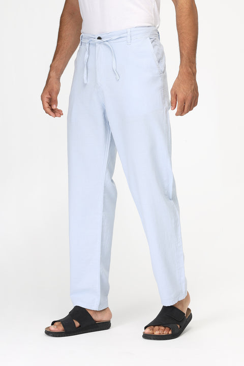 Regular Fit Cotton Linen Trousers Light Blue