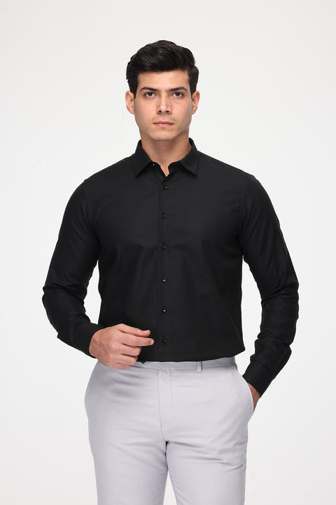 Slim Fit Shirt Oxford Black 100% Cotton