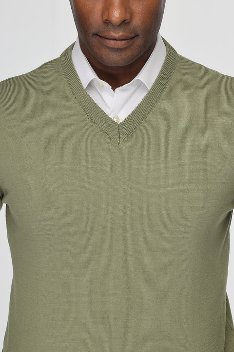 Regular Fit Pullover V Green