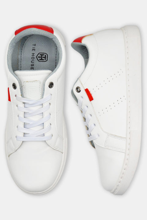 White Sneakers with Subtle Red Details