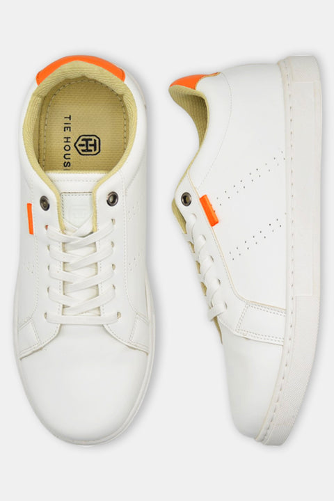 White Sneakers with Subtle Orange Details