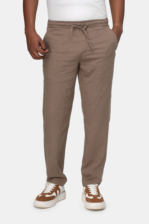 Slim Straight sweat pants Linen Brown